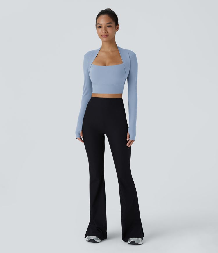 SoftlyZero™ Plush Long Sleeve Thumb Hole 2-in-1 Cropped Yoga Sports Top