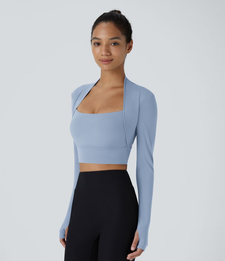 Softlyzero™ Plush Long Sleeve Thumb Hole 2-in-1 Cropped Yoga Sports Top