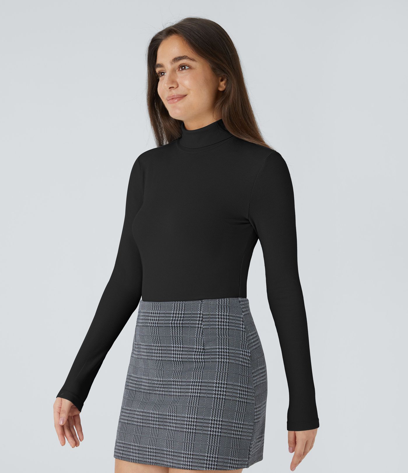 Ribbed Knit High Neck Long Sleeve Work Bodysuit