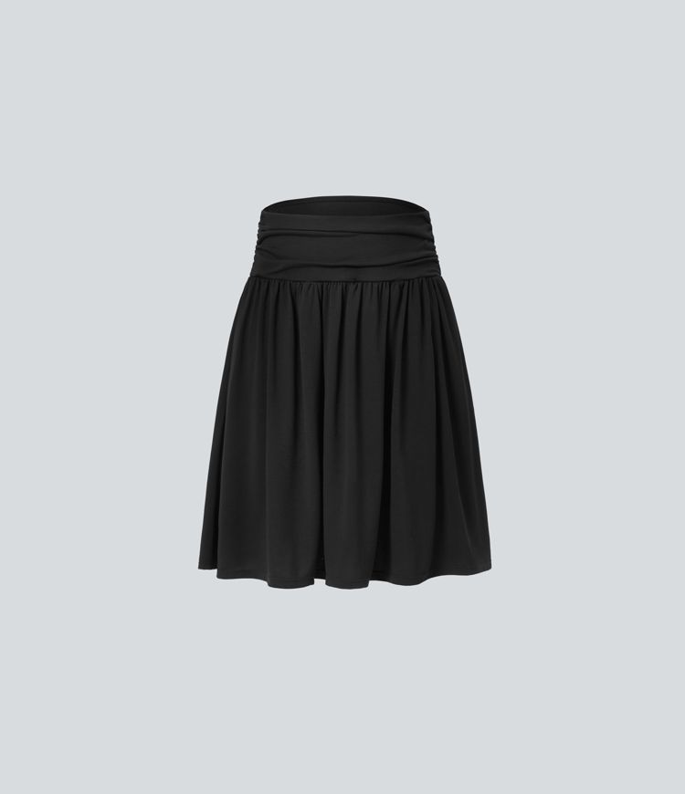 High Waisted Ruched Pocket Flowy Skirt