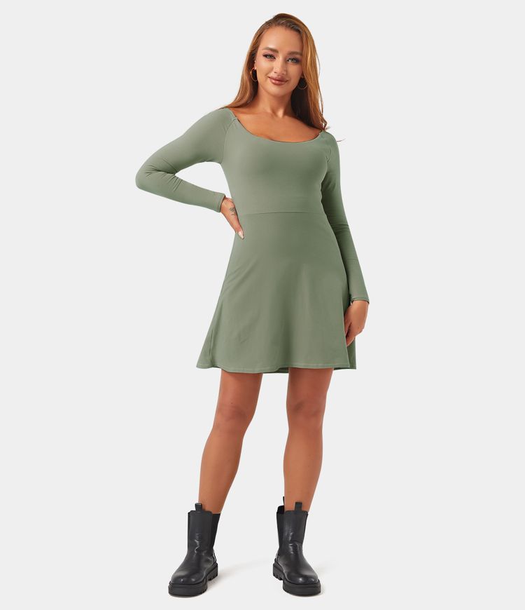 Long Sleeve 2-in-1 Pocket Mini Tennis Active Dress