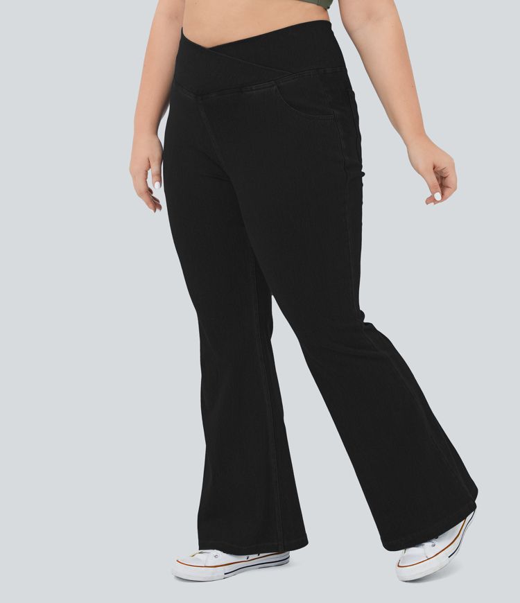 Halara Flex™ High Waisted Crossover Pocket Cool Touch Breathable Washed Plus Size Casual Jeans