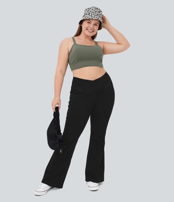 Halara Flex™ High Waisted Crossover Pocket Cool Touch Breathable Washed Plus Size Casual Jeans