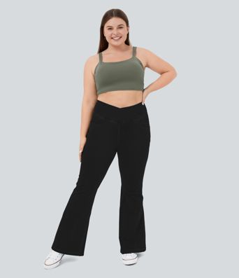 Halara Flex™ High Waisted Crossover Pocket Cool Touch Breathable Washed Plus Size Casual Jeans