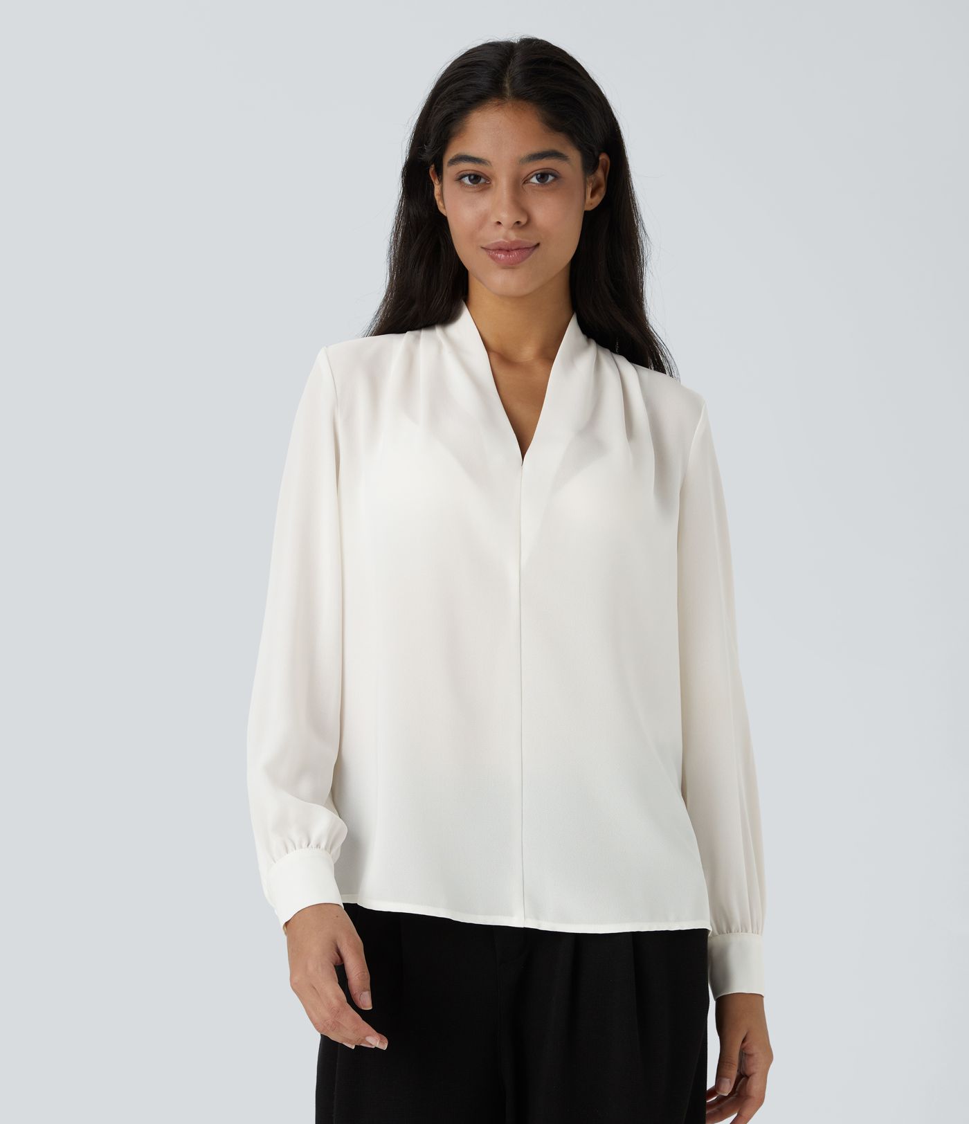 V Neck Long Sleeve Work Blouse
