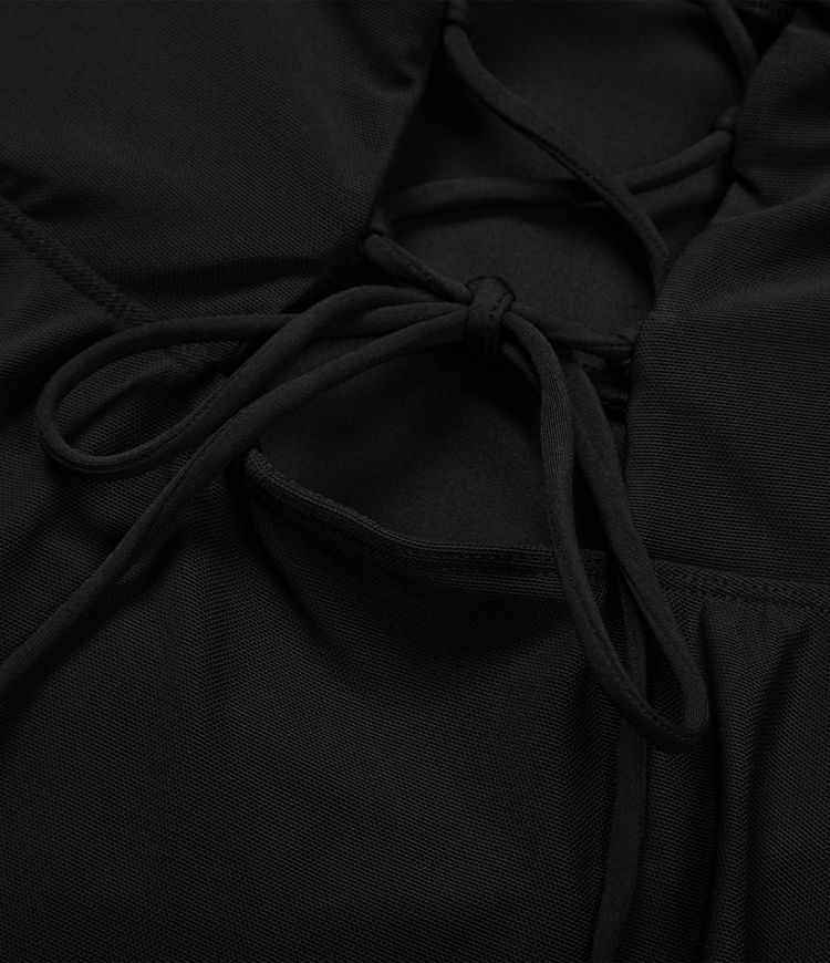 Lace Up 2-in-1 Pocket High Low Contrast Mesh Flowy Low Support Mini Dance Active Dress A-C Cups