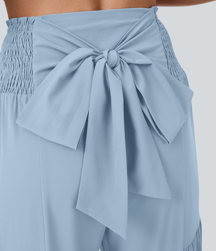 Breezeful™ Pantalon Large Casual Taille Haute Froncé à Nouer Devant et Dos Fluide Séchage Rapide