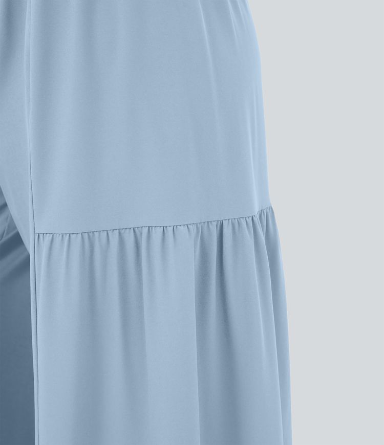 Breezeful™ Pantalon Large Casual Taille Haute Froncé à Nouer Devant et Dos Fluide Séchage Rapide