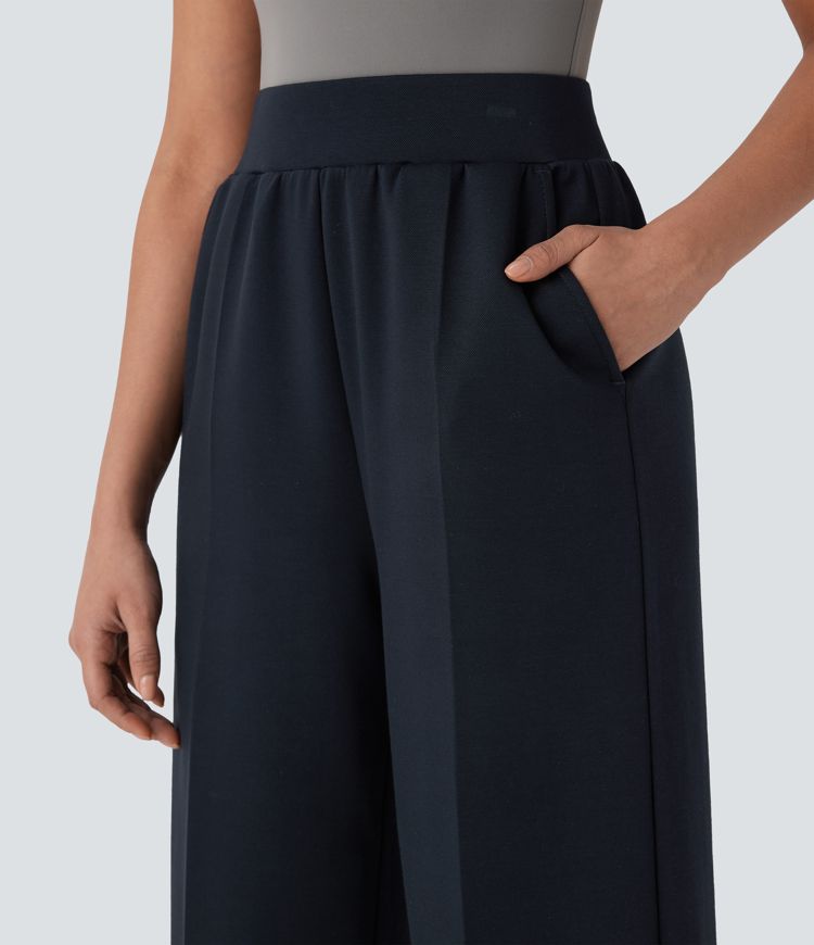 High Waisted Pocket Wide Leg Capri Work Pants
