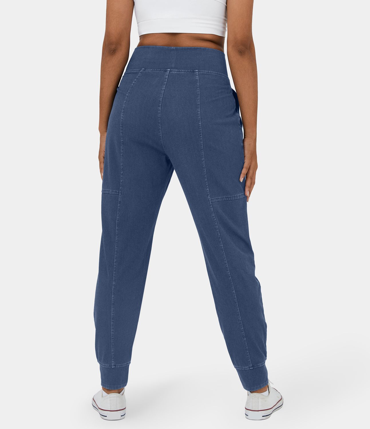 Joggers Halara Flex™ Denim elásticos tipo desgastado con plisado, bolsillos y tiro alto