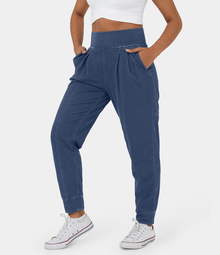 Joggers Halara Flex™ Denim elásticos desgastados con plisado, bolsillos y tiro alto