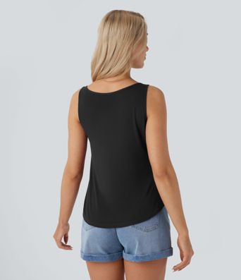 Ribbed Double Straps Ripped Cut Out Casual Tank Vest Top