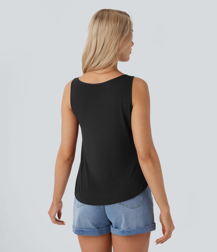 Ribbed Double Straps Ripped Cut Out Casual Tank Vest Top
