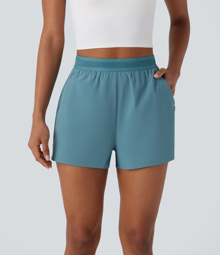Breezeful™ Mid High Waisted Side Zip Pocket Ruffle Quick Dry Running Shorts