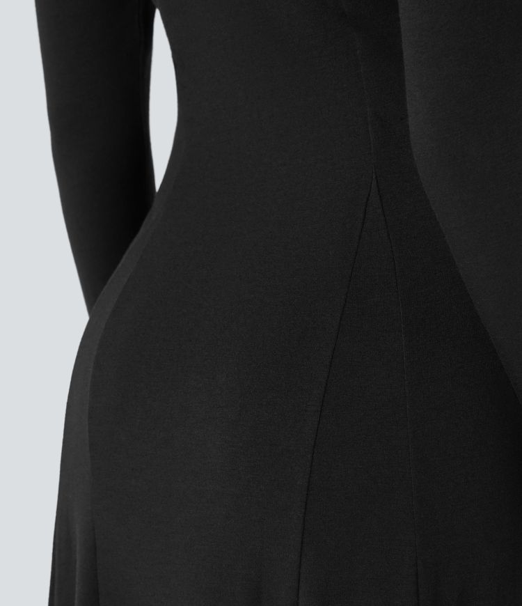 Henley Long Sleeve Flare Maxi Casual Dress