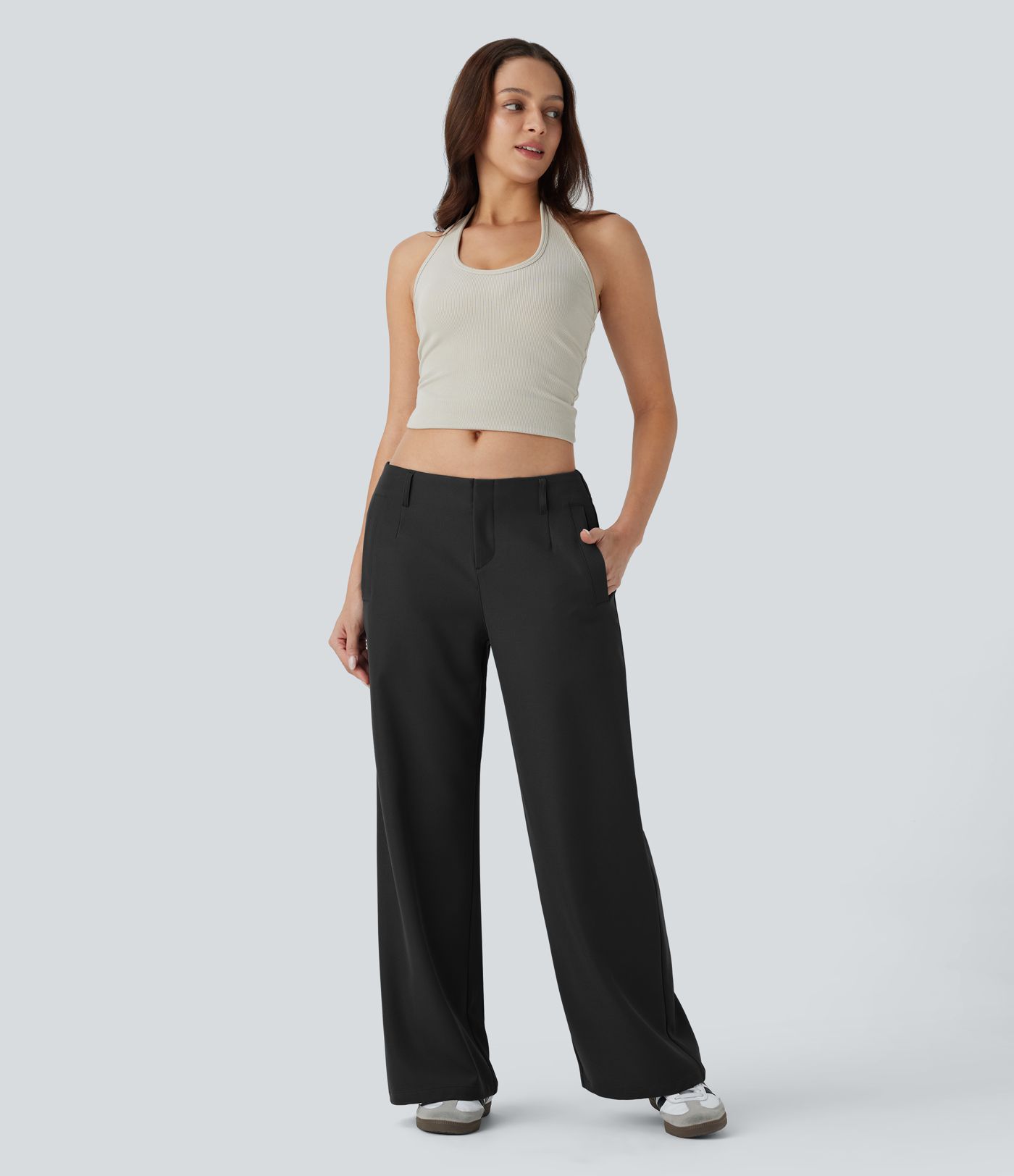 Low Rise Pocket Straight Leg Casual Pants