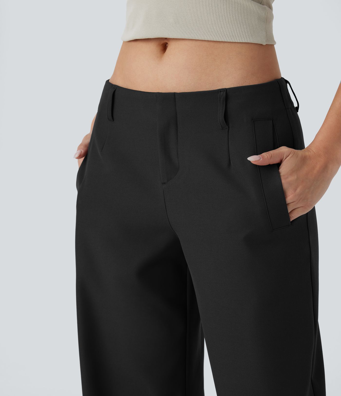 Low Rise Pocket Straight Leg Casual Pants