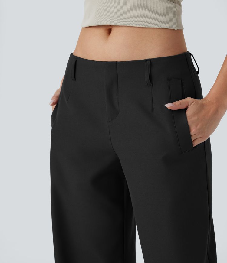 Low Rise Pocket Straight Leg Casual Pants