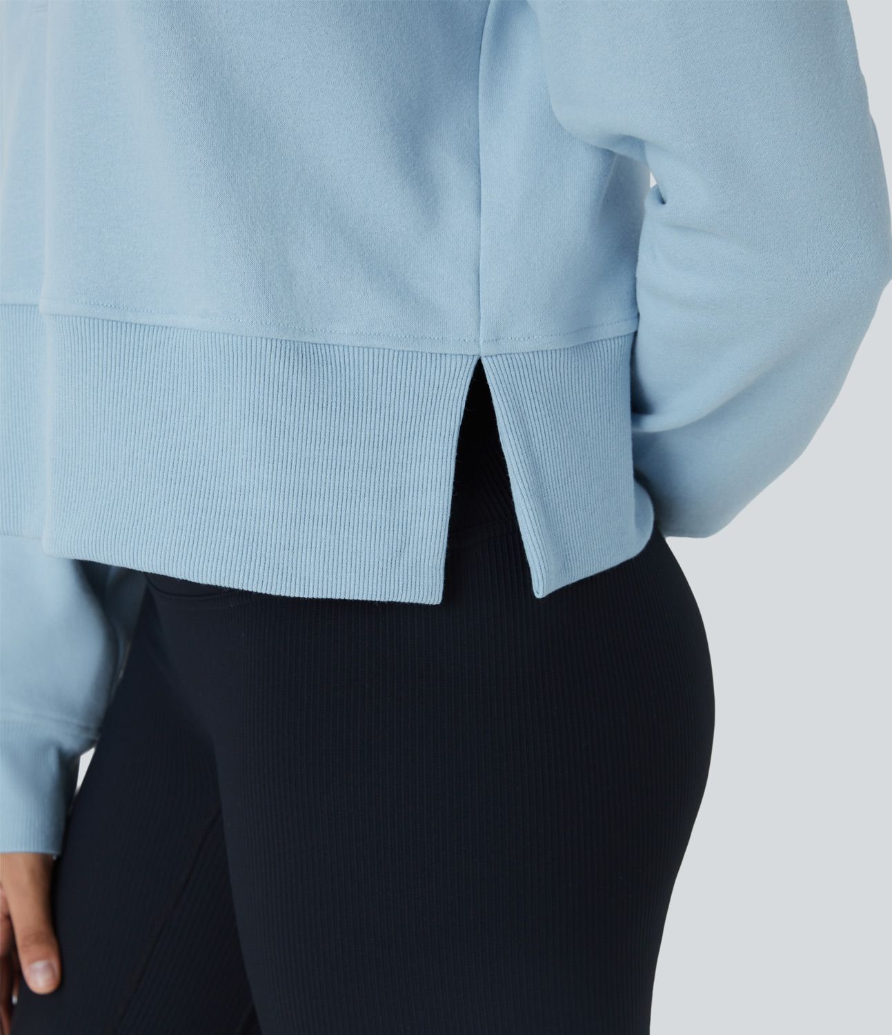 Henley Neck Button Front Long Sleeve Split Ribbed Hem Casual Sweatshirt