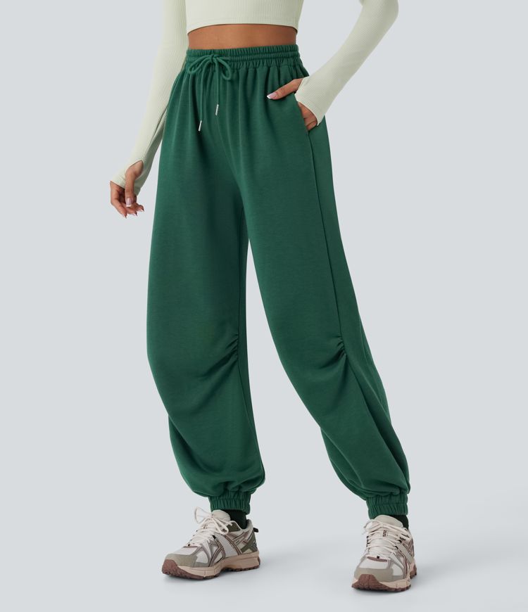 High Waisted Drawstring Side Pocket Running Joggers