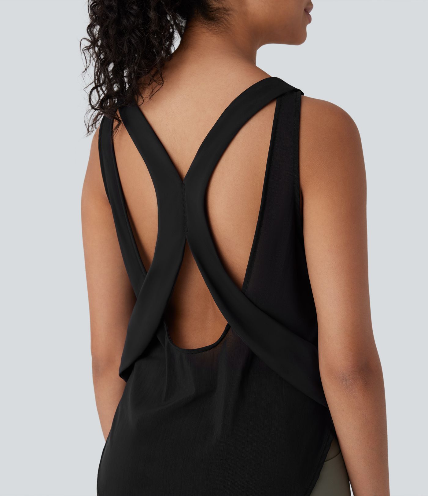 Contrast Mesh Curved Hem Cool Touch Quick Dry Running Tank Top