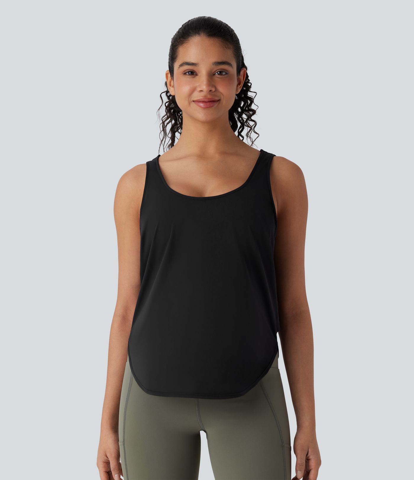 Contrast Mesh Curved Hem Cool Touch Quick Dry Running Tank Top