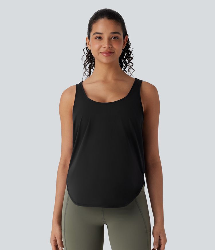 Backless Contrast Mesh Curved Hem Cool Touch Quick Dry Running Tank Top