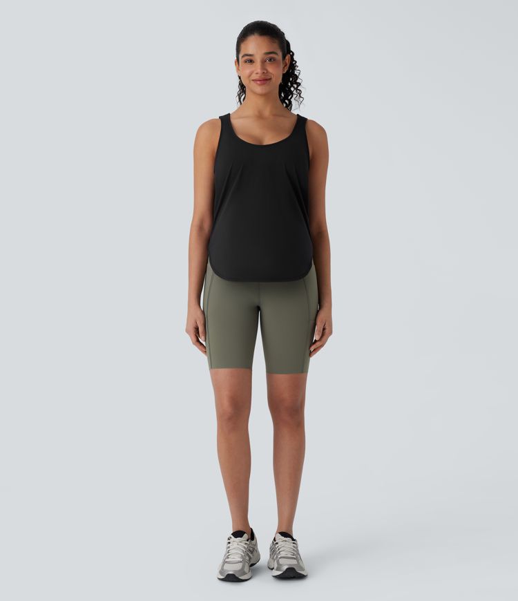 Contrast Mesh Curved Hem Cool Touch Quick Dry Running Tank Top