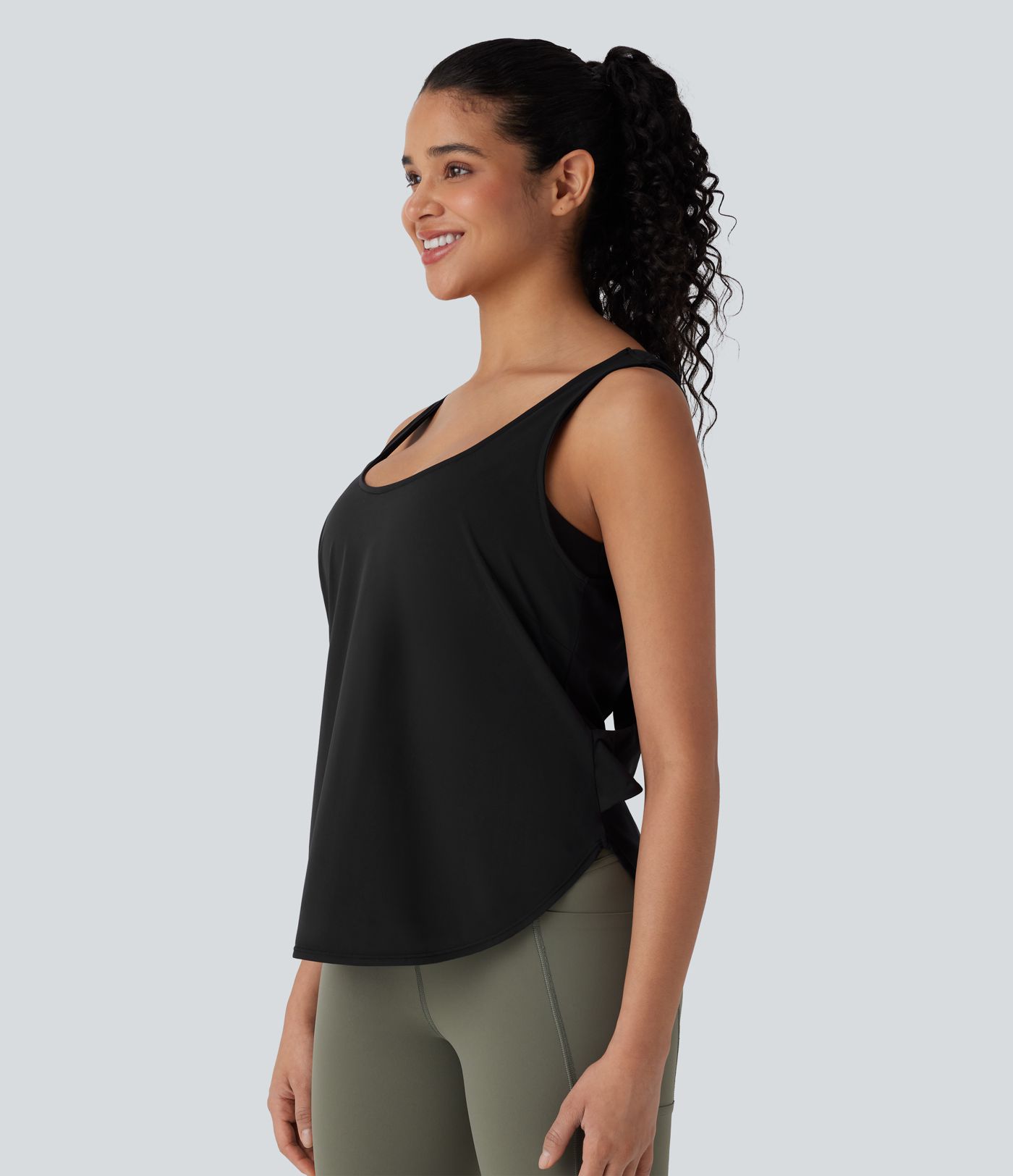 Contrast Mesh Curved Hem Cool Touch Quick Dry Running Tank Top