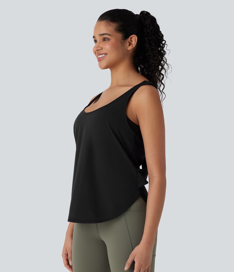 Backless Contrast Mesh Curved Hem Cool Touch Quick Dry Running Tank Top