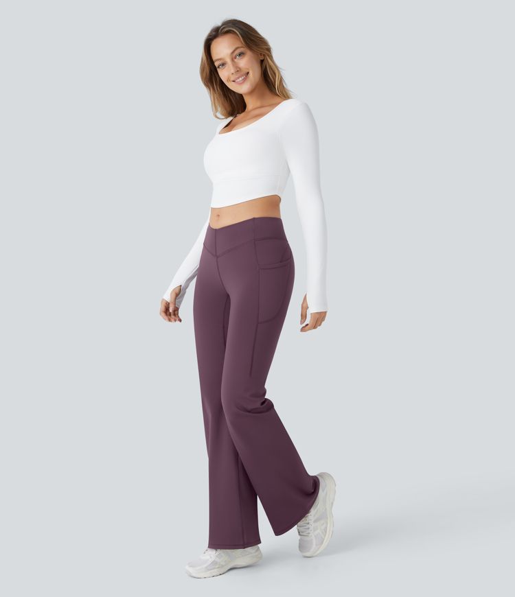 Pantalón Softlyzero™ Plush térmica acampanado yoga bolsillo lateral tiro alto V