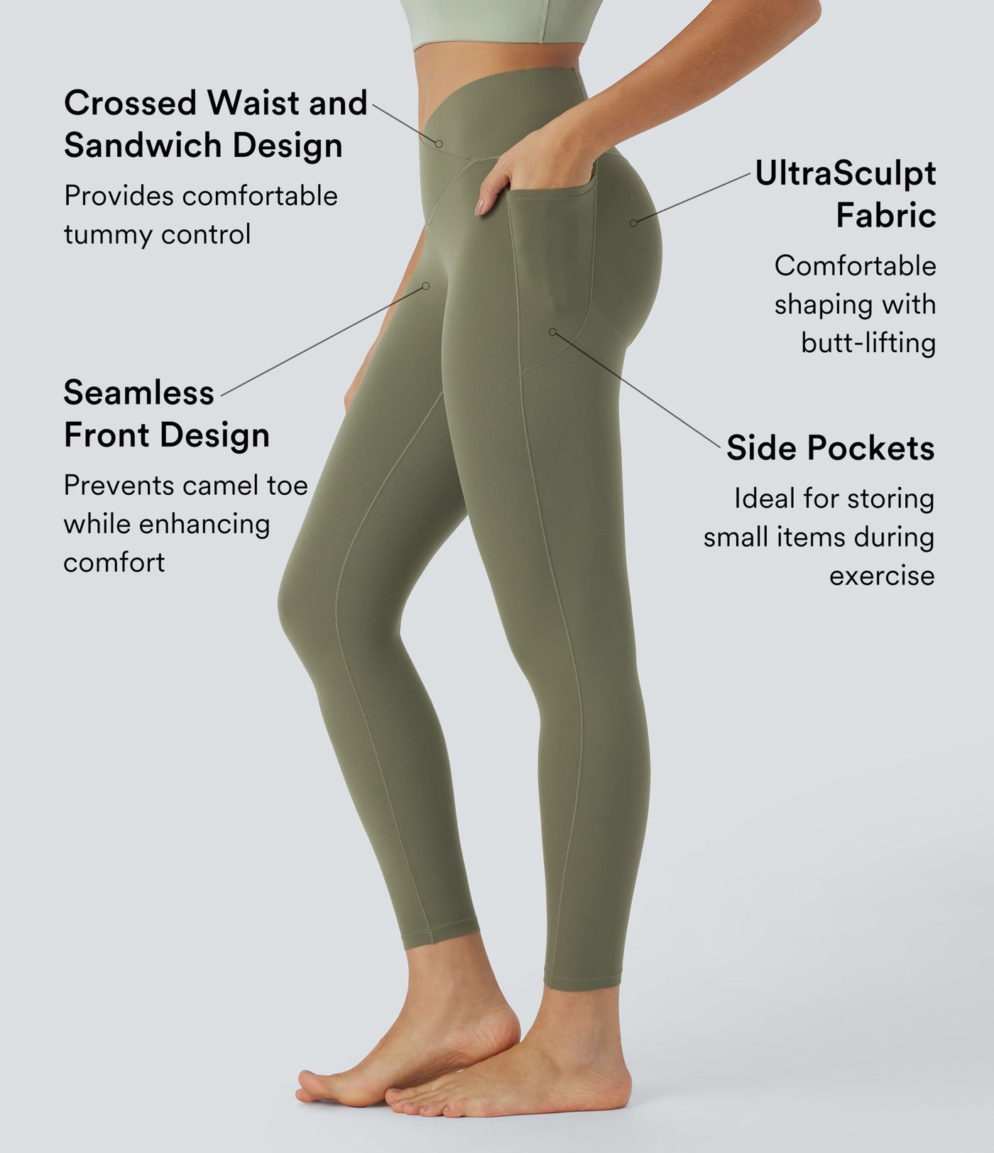 Halara UltraSculpt™ High Waisted Crossover Tummy Control Butt Lifting Pocket Yoga 7/8 Leggings