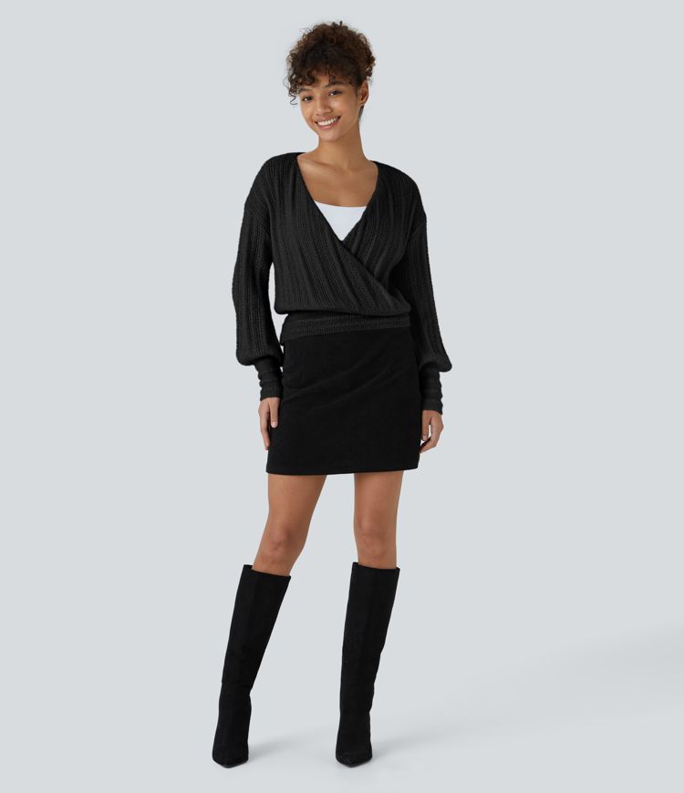 Sheer V Neck Long Sleeve Work Jumper-Front and Back Wearable