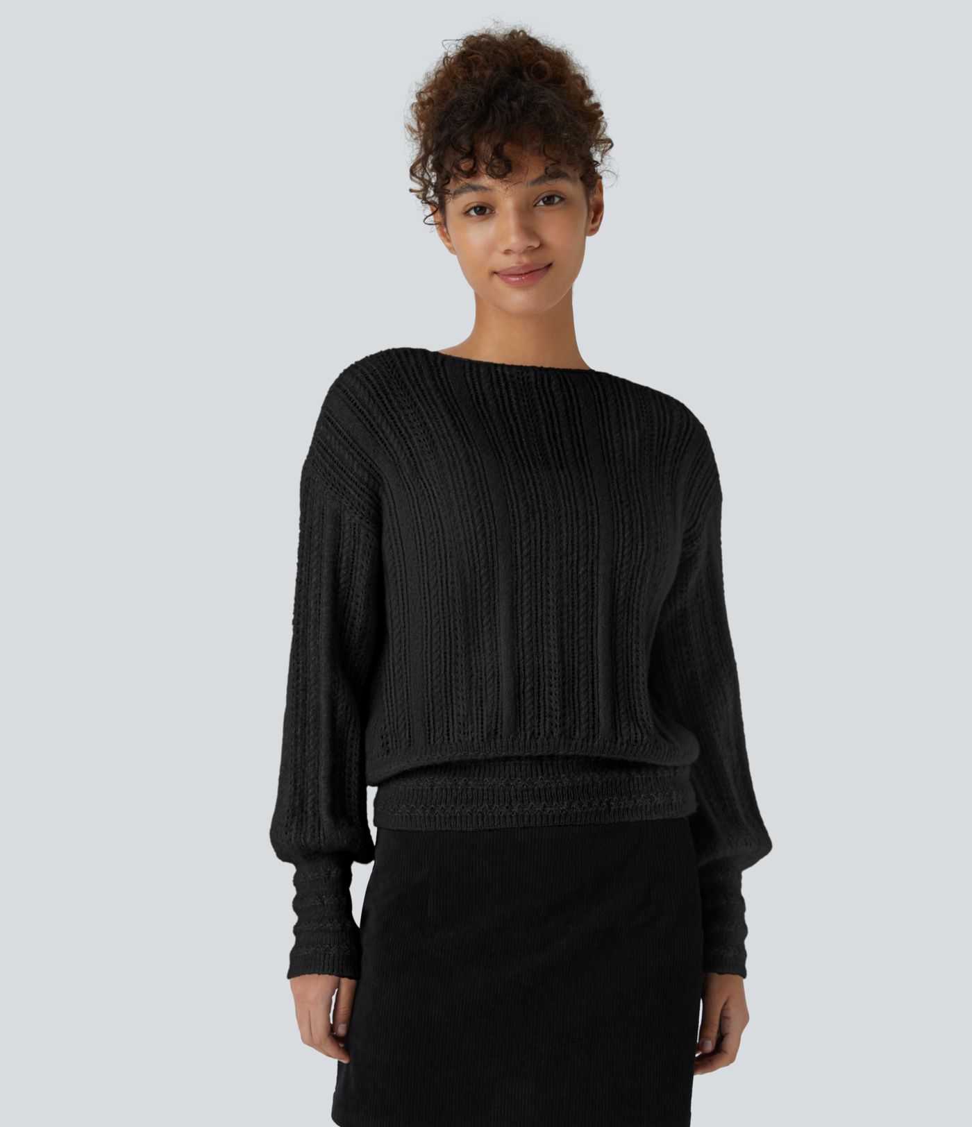 Sheer V Neck Long Sleeve Work Jumper-Front and Back Wearable