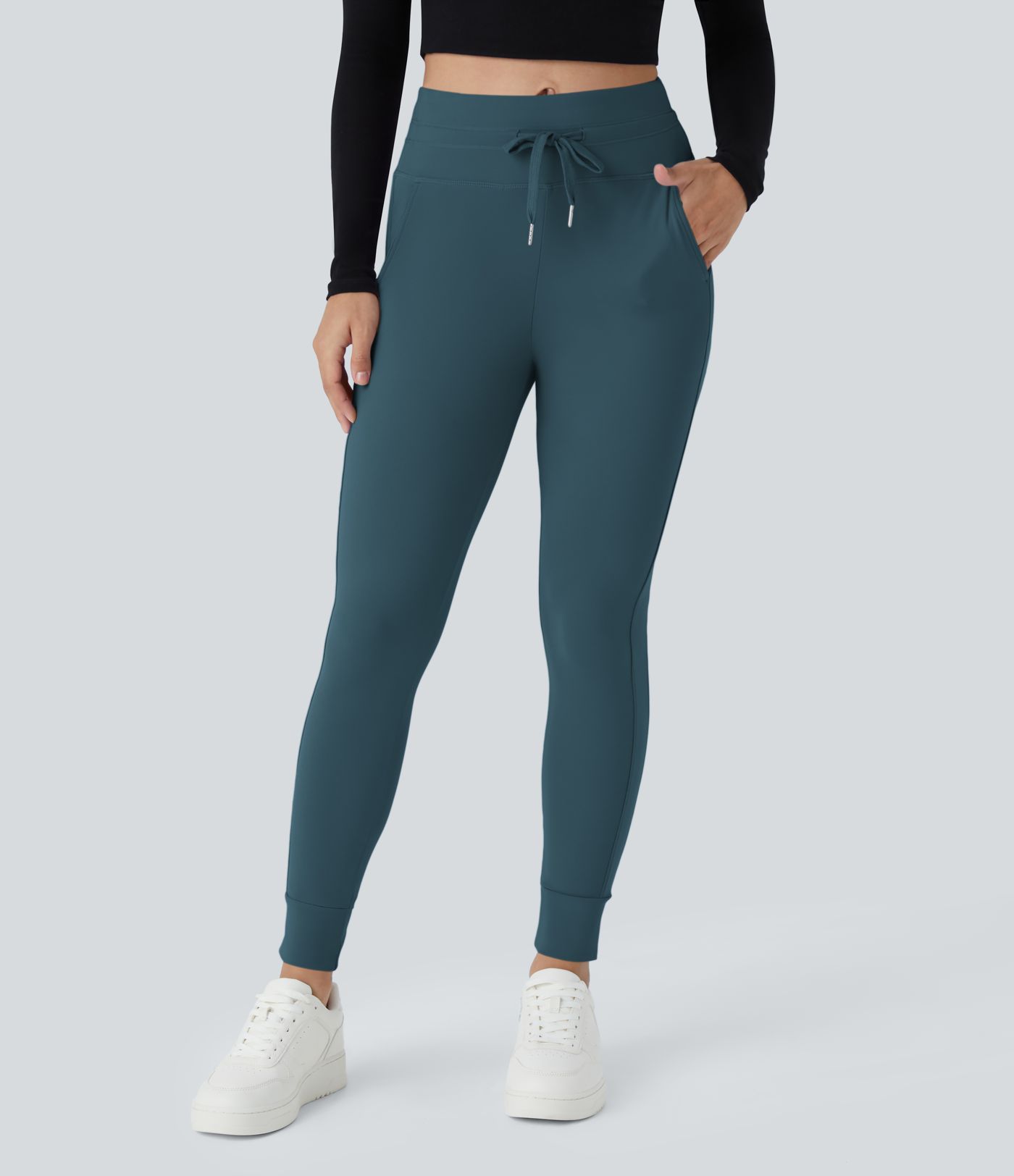 SoftlyZero™ Plush High Waisted Drawstring Pocket Plain Full Length Joggers