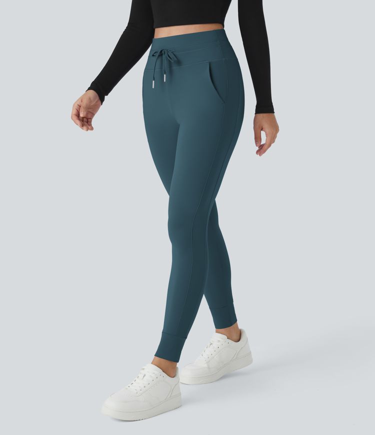 SoftlyZero™ Plush High Waisted Drawstring Pocket Plain Full Length Joggers
