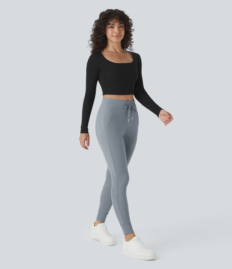 Softlyzero™ Plush High-Waist Drawstring Side Pocket Solid Full-Length Joggers