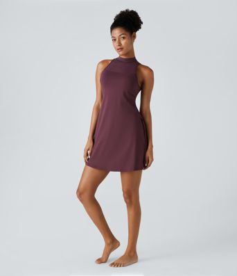 Softlyzero™ Airy Contrast Mesh Buckle Backless Split 2-in-1 Side Pocket Cool Touch Dance Active Dress-Easy Peezy Edition