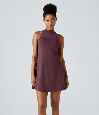 Softlyzero™ Airy Contrast Mesh Buckle Backless Split 2-in-1 Side Pocket Cool Touch Dance Active Dress-Easy Peezy Edition