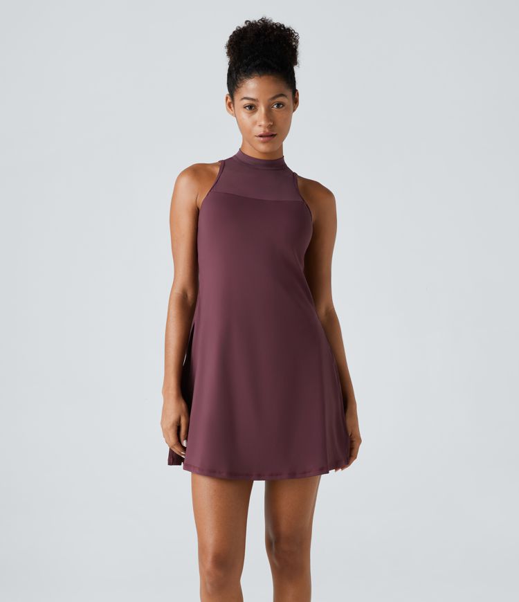Softlyzero™ Airy Contrast Mesh Buckle Backless Split 2-in-1 Side Pocket Cool Touch Dance Active Dress-Easy Peezy Edition