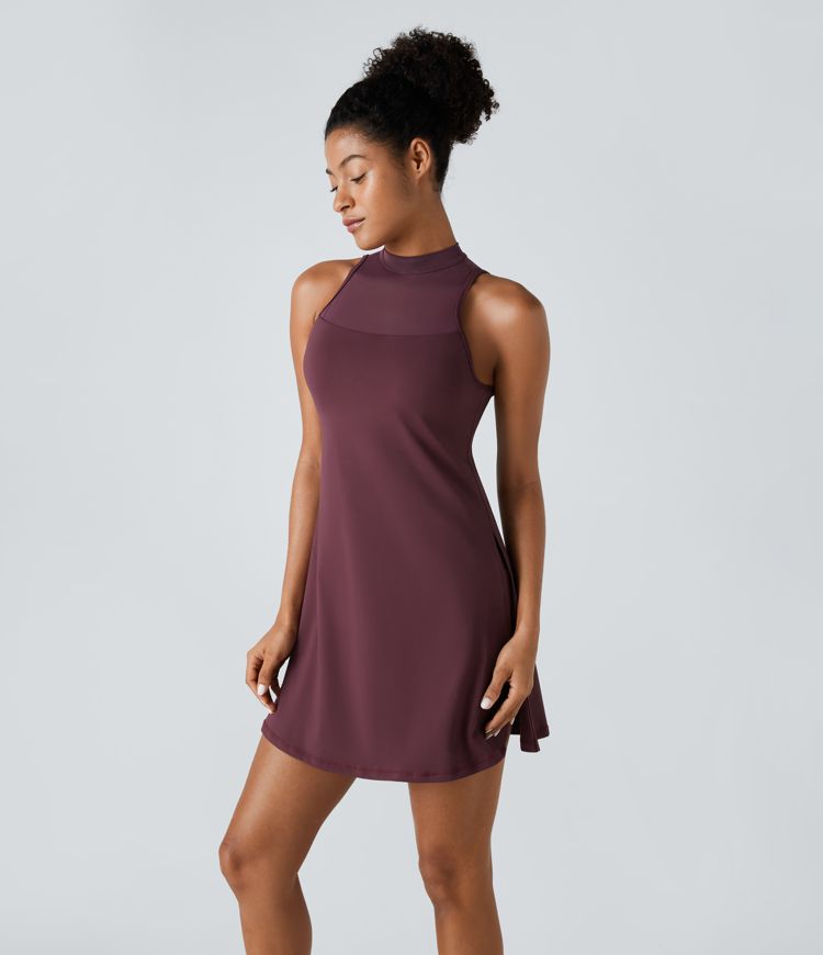 Softlyzero™ Airy Contrast Mesh Buckle Backless Split 2-in-1 Side Pocket Cool Touch Dance Active Dress-Easy Peezy Edition