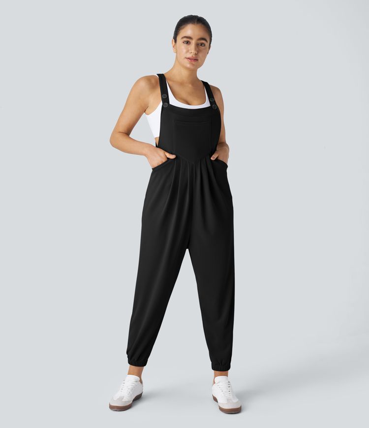 Jogger-Jumpsuit mit verstellbarem Gürtel und Knöpfen, mehreren Taschen und Waffelmuster