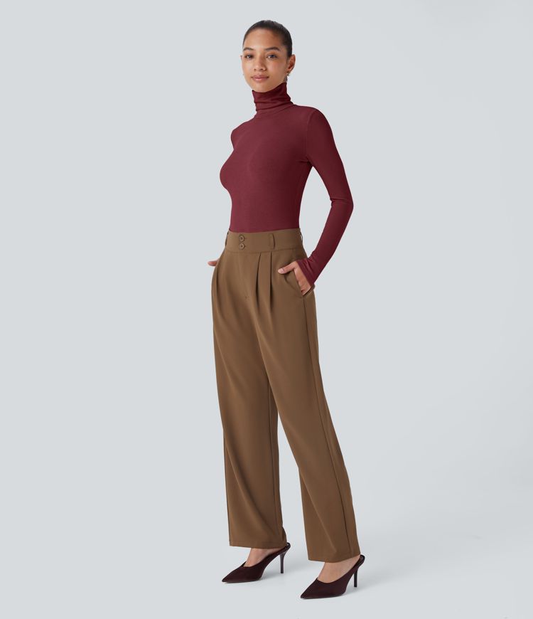 Ribbed Knit High Collar Long Sleeve Casual Top