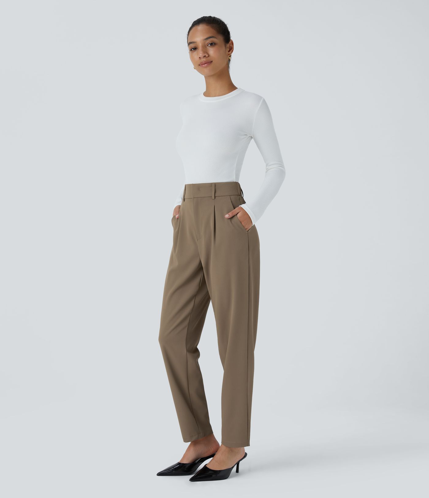 Halara Flex™ High Waisted Pocket Solid Work Tapered Trousers