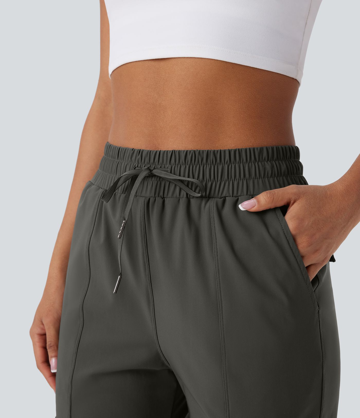 Cargo-Jogginghose mit hoher Taille, Kordelzug und mehreren Taschen