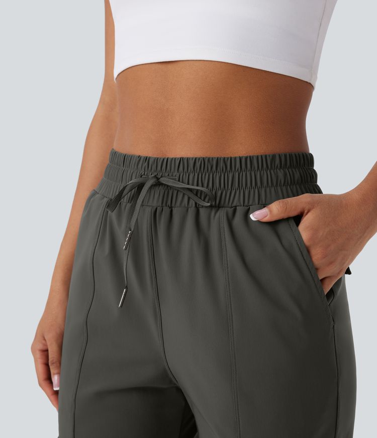 Cargo-Jogginghose mit hoher Taille, Kordelzug und mehreren Taschen