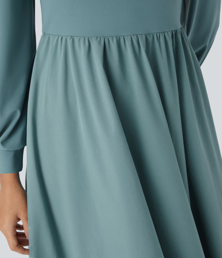 Breezeful™ V-Neck Bishop Long Sleeve Flare Midi Quick Dry Casual Dress