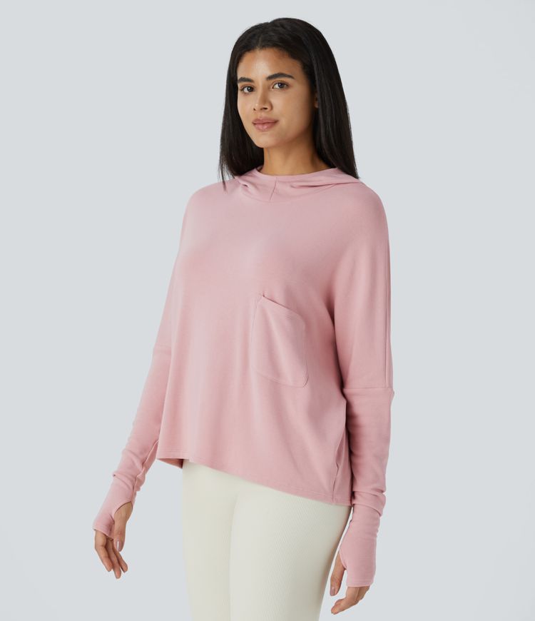 Sudadera térmica capucha bolsillo pulgar manga murciélago