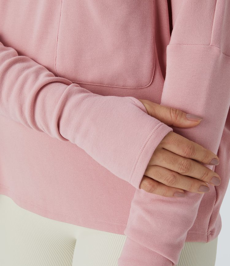 Sudadera térmica capucha bolsillo pulgar manga murciélago