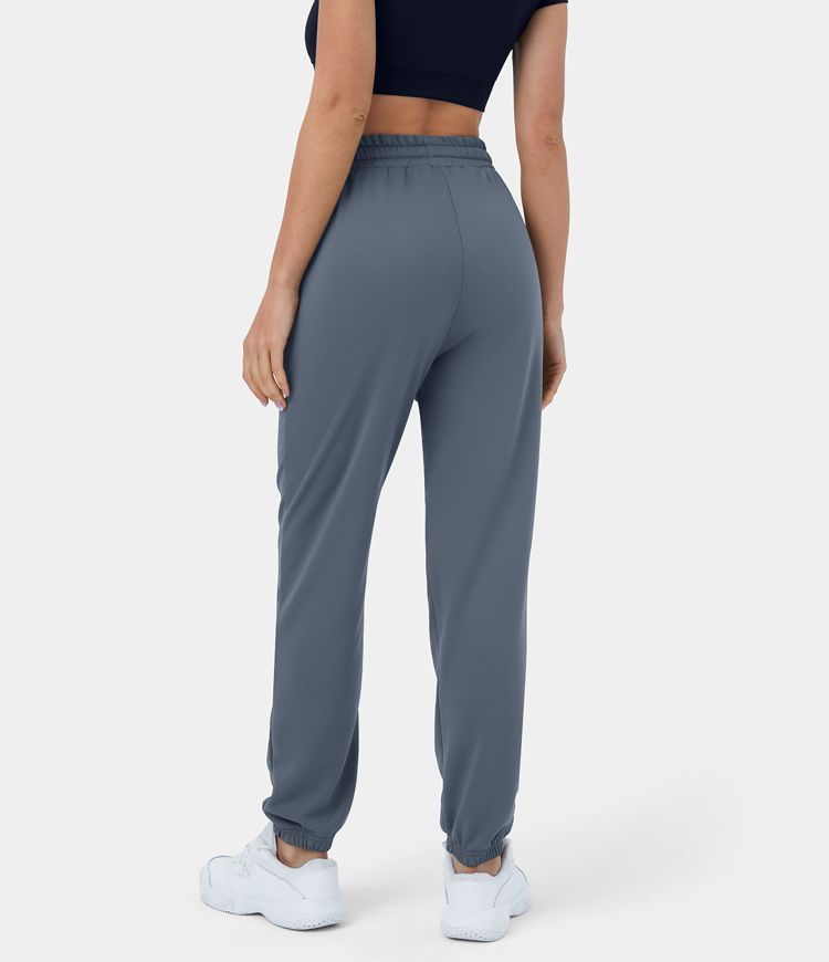 Cotton tracksuit bottoms with high waist and pockets